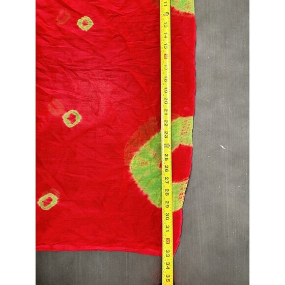 RaJ Red Green Sheer Silk Tie Dye Rectangle Scarf‎ Statement Scarf Lagenlook - Picture 4 of 6
